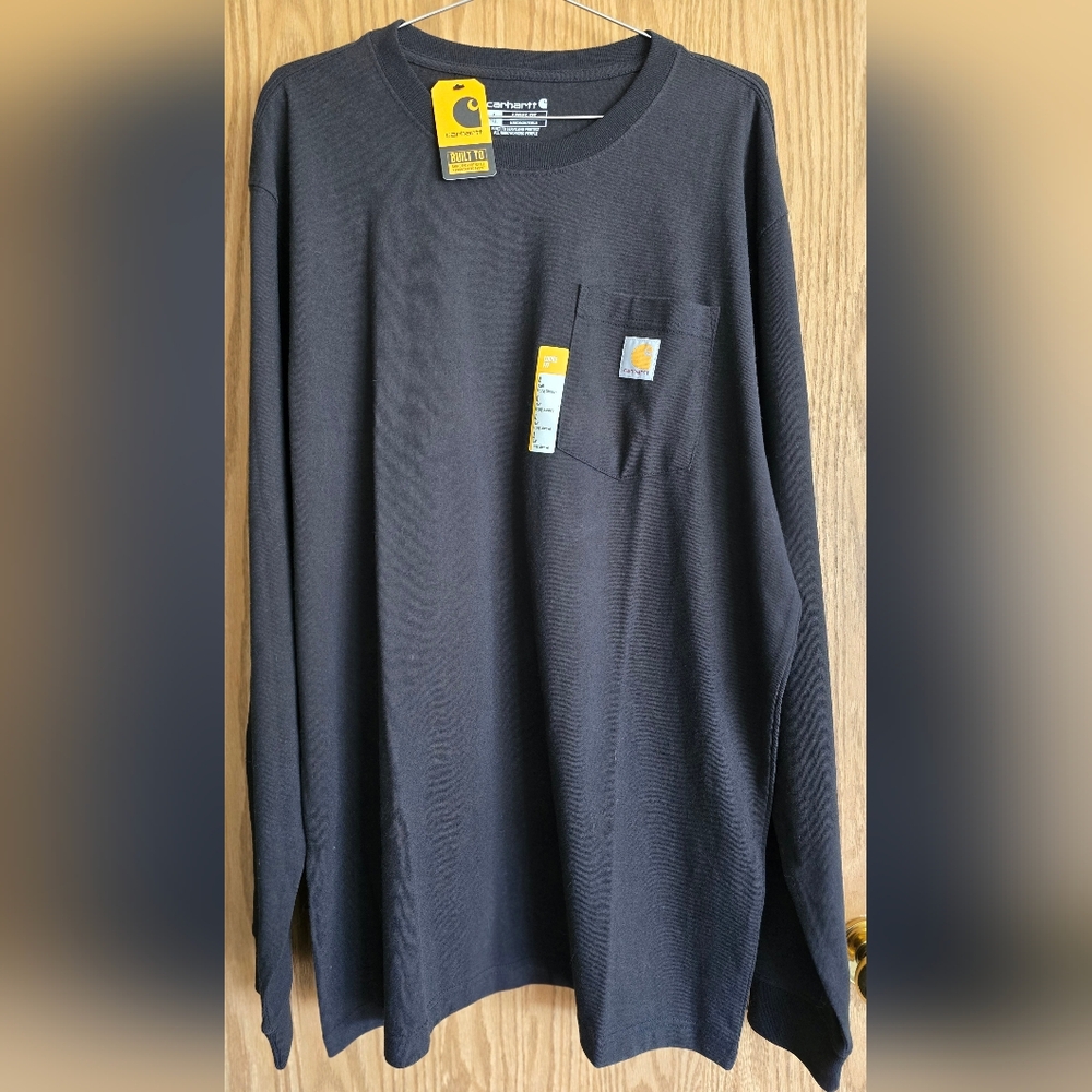 Carhartt Black Long Sleeve Workwear Tee, Size Large Tall Loose Fit